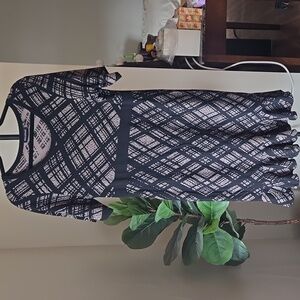 Nina Leonard Black and Cream Elegant Plaid Bodycon Midi Dress